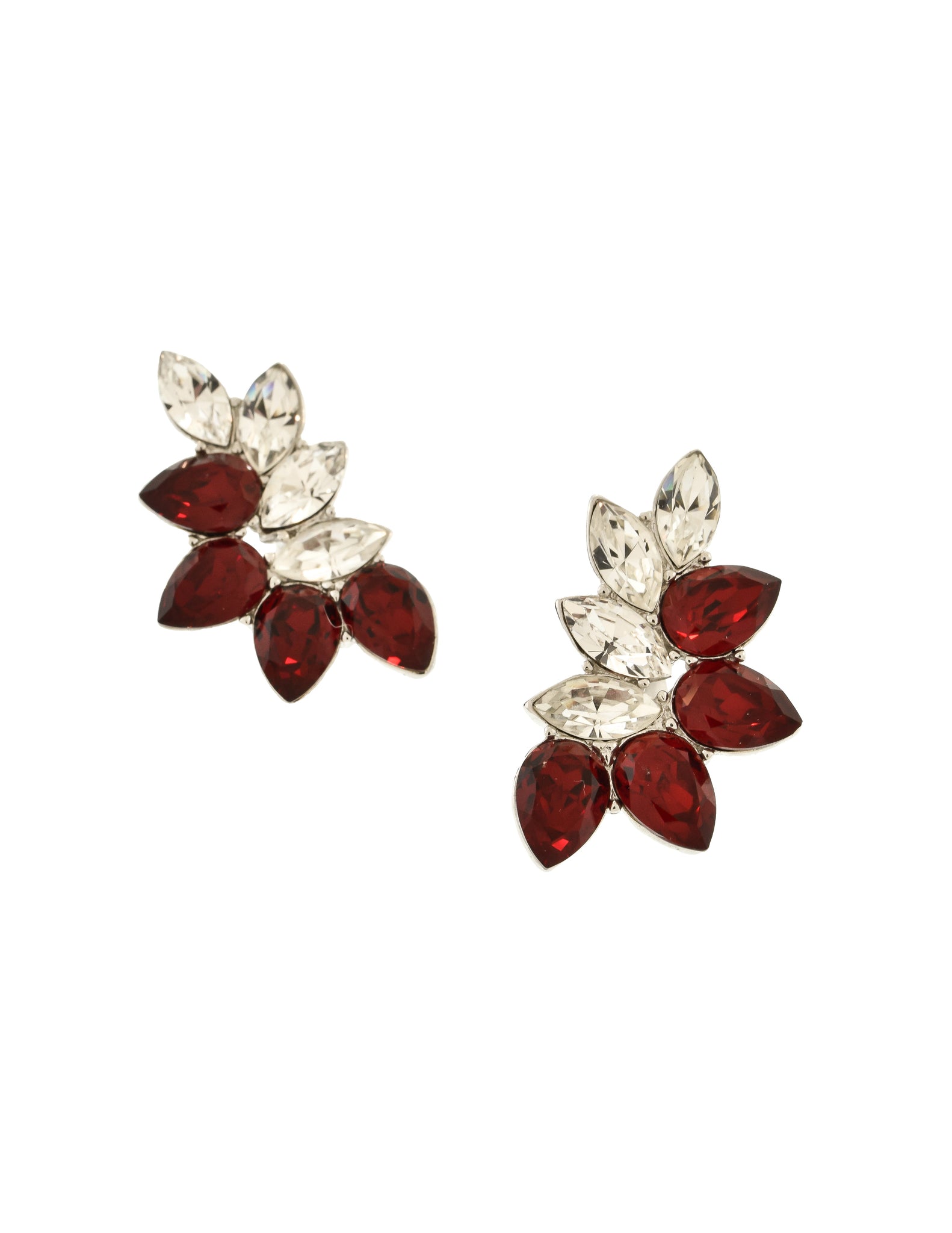 Yves Saint Laurent Vintage Red Rhinestone Silver Earrings