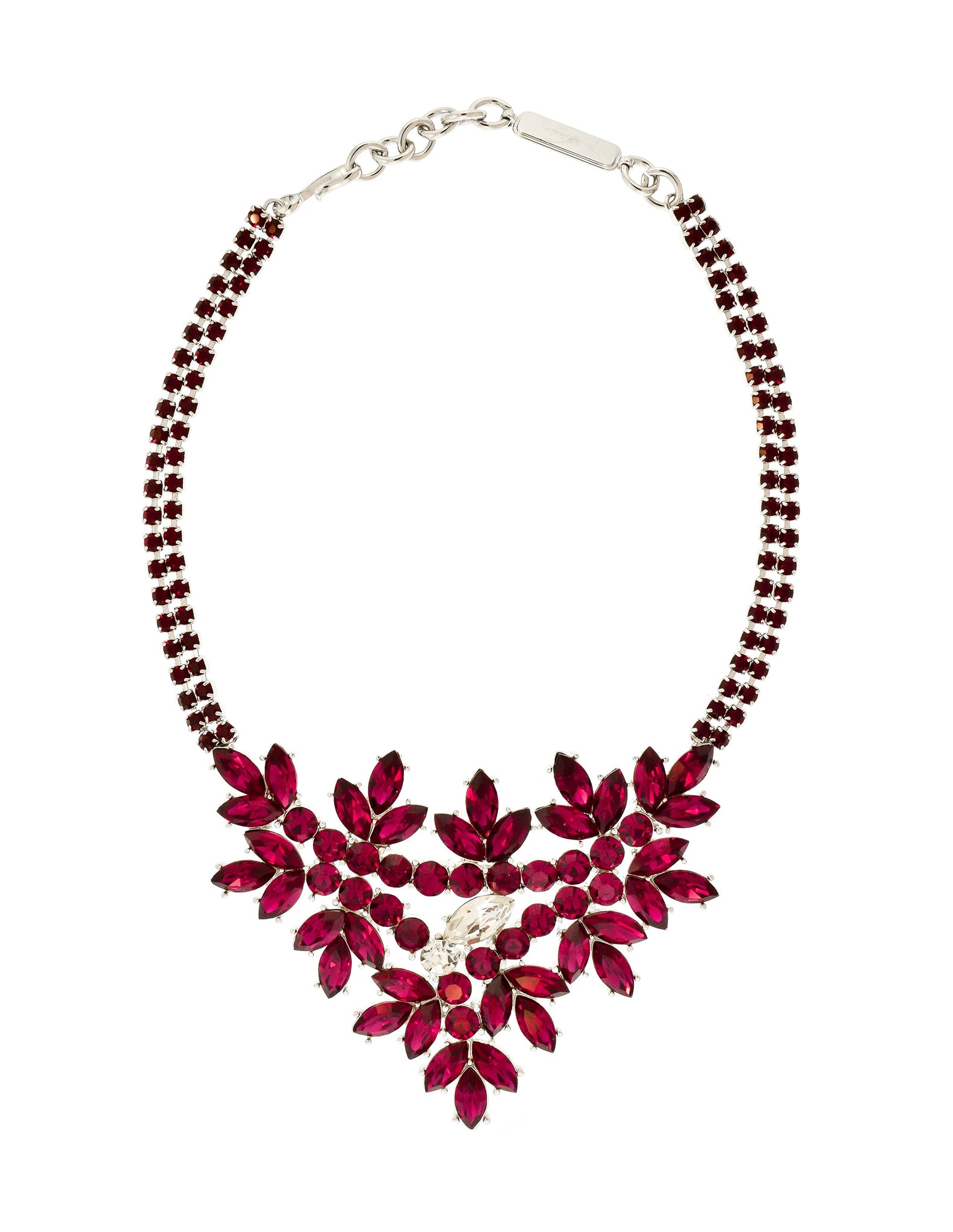 YSL Vintage Deep Magenta Rhinestone Bib Necklace and Earrings Set