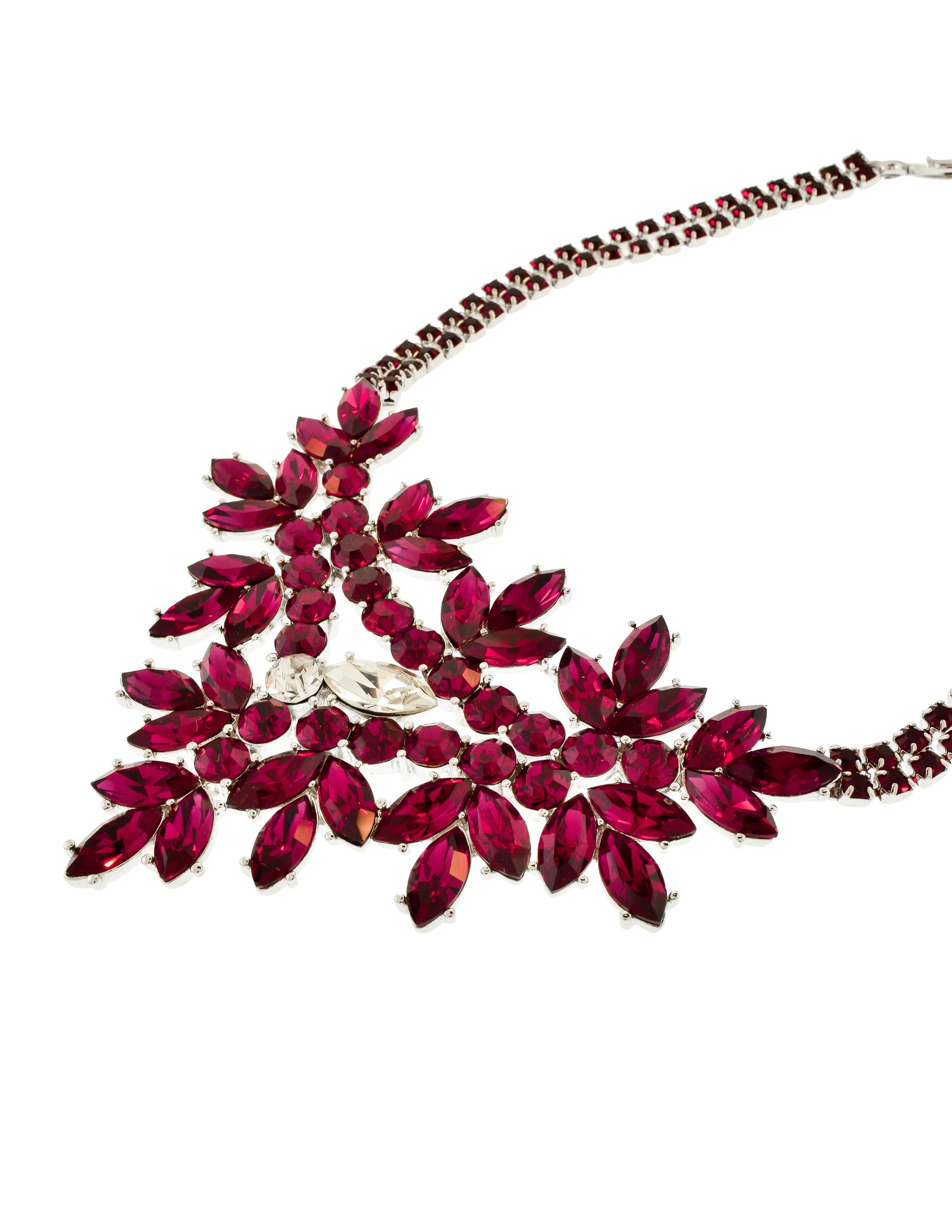 YSL Vintage Deep Magenta Rhinestone Bib Necklace and Earrings Set