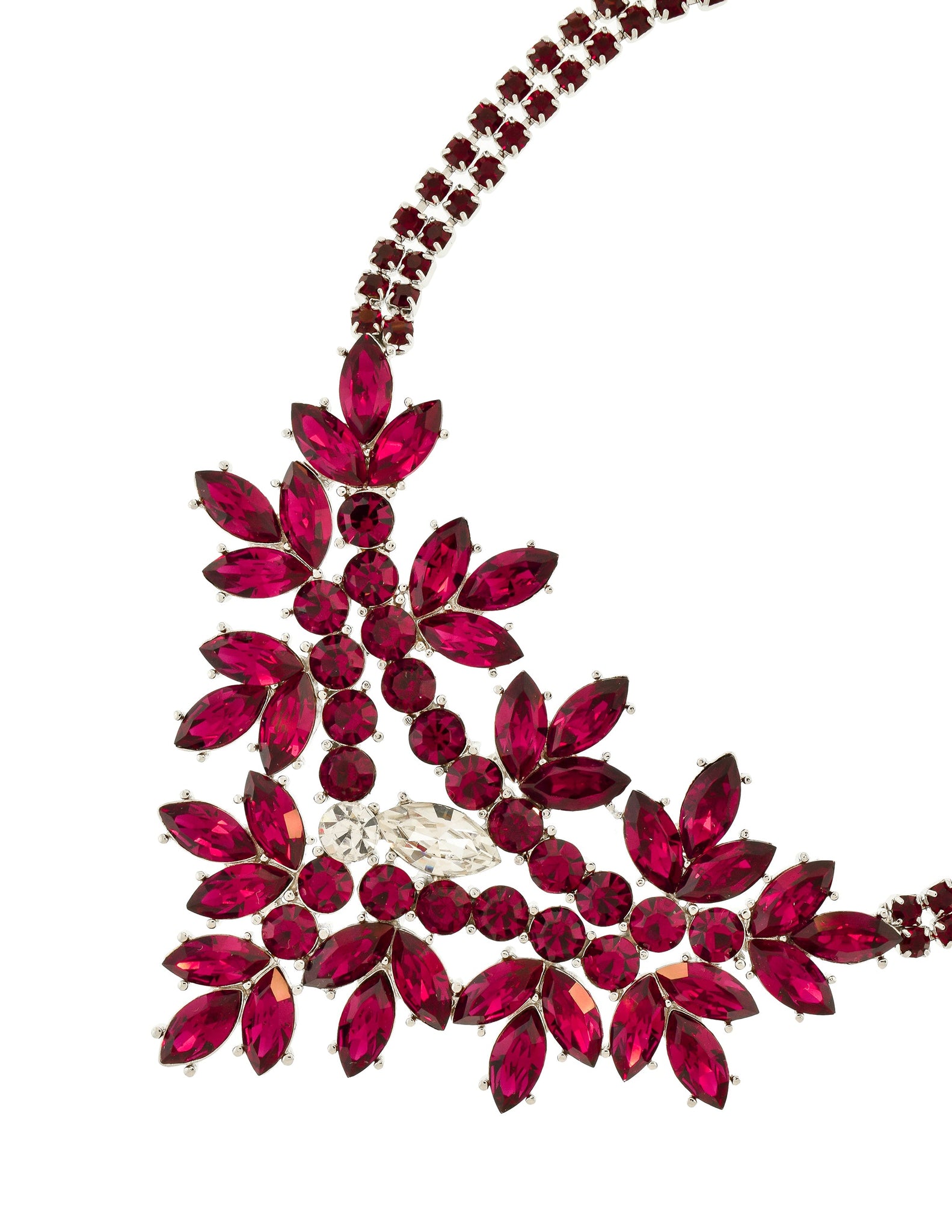 YSL Vintage Deep Magenta Rhinestone Bib Necklace and Earrings Set