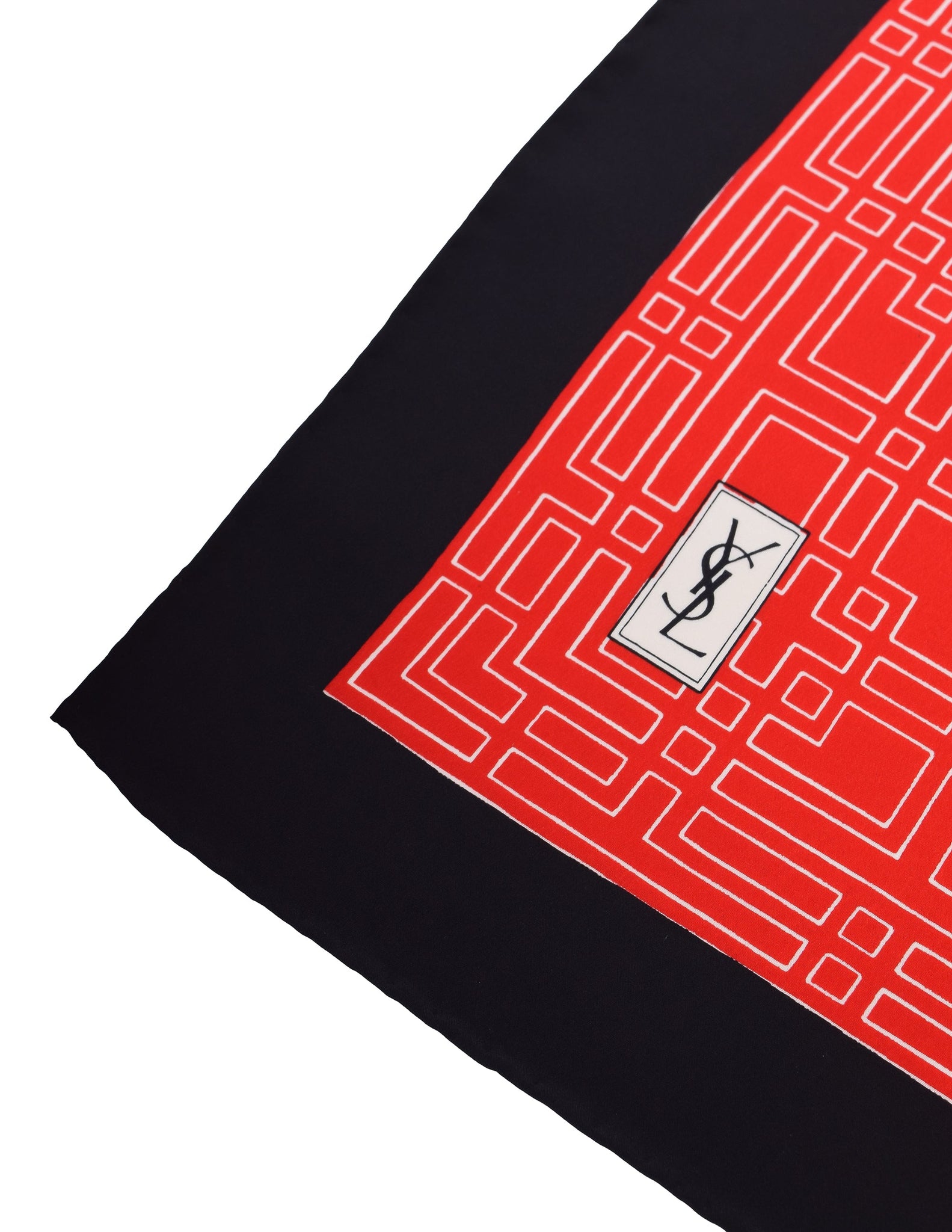 Yves Saint Laurent Vintage YSL Red Black White Geometric Tile Print Silk Scarf