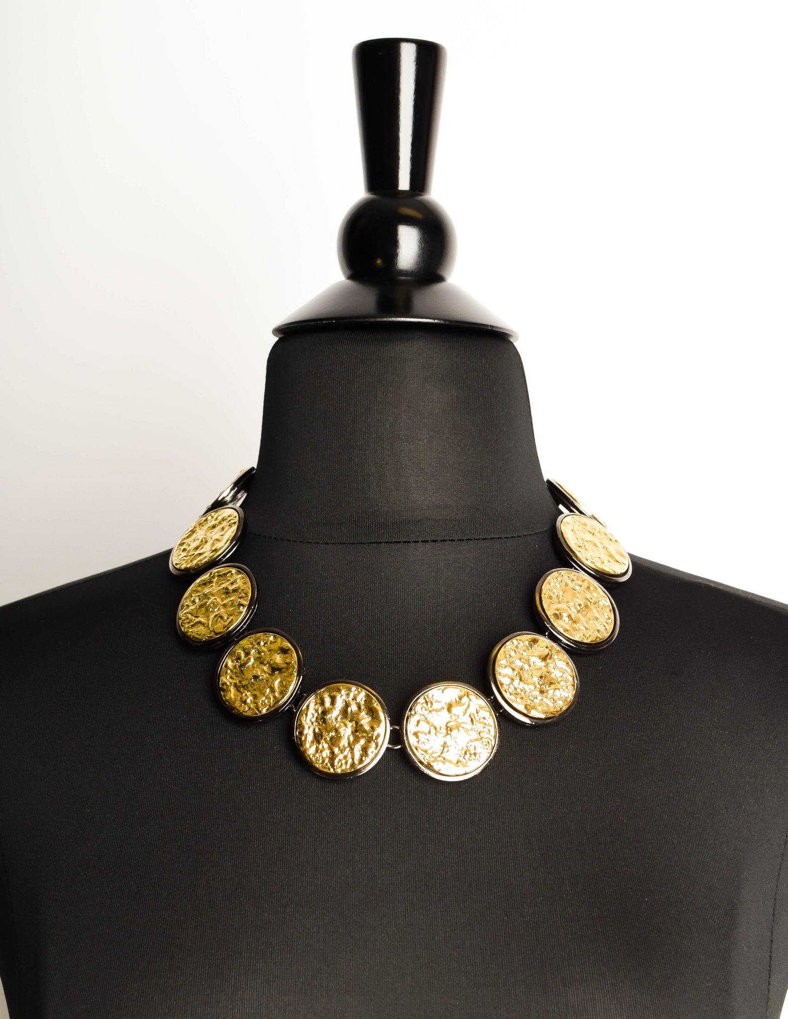 Yves Saint Laurent Vintage Numbered Runway Gold Nugget and Gunmetal Necklace, Bracelet, and Earrings Set