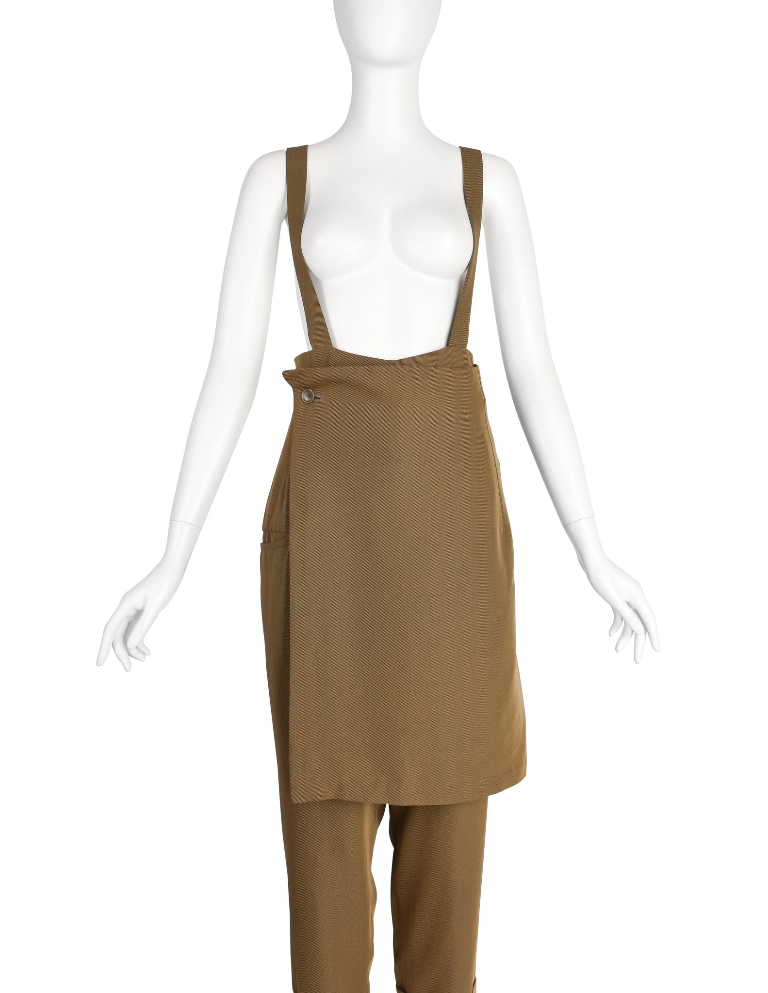 Yohji Yamamoto Vintage SS1988 Greenish-Brown High Waist Apron Pinafore Pants