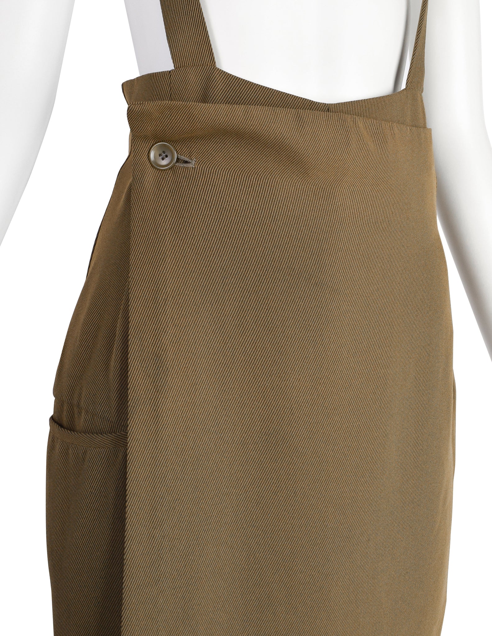 Yohji Yamamoto Vintage SS1988 Greenish-Brown High Waist Apron Pinafore Pants