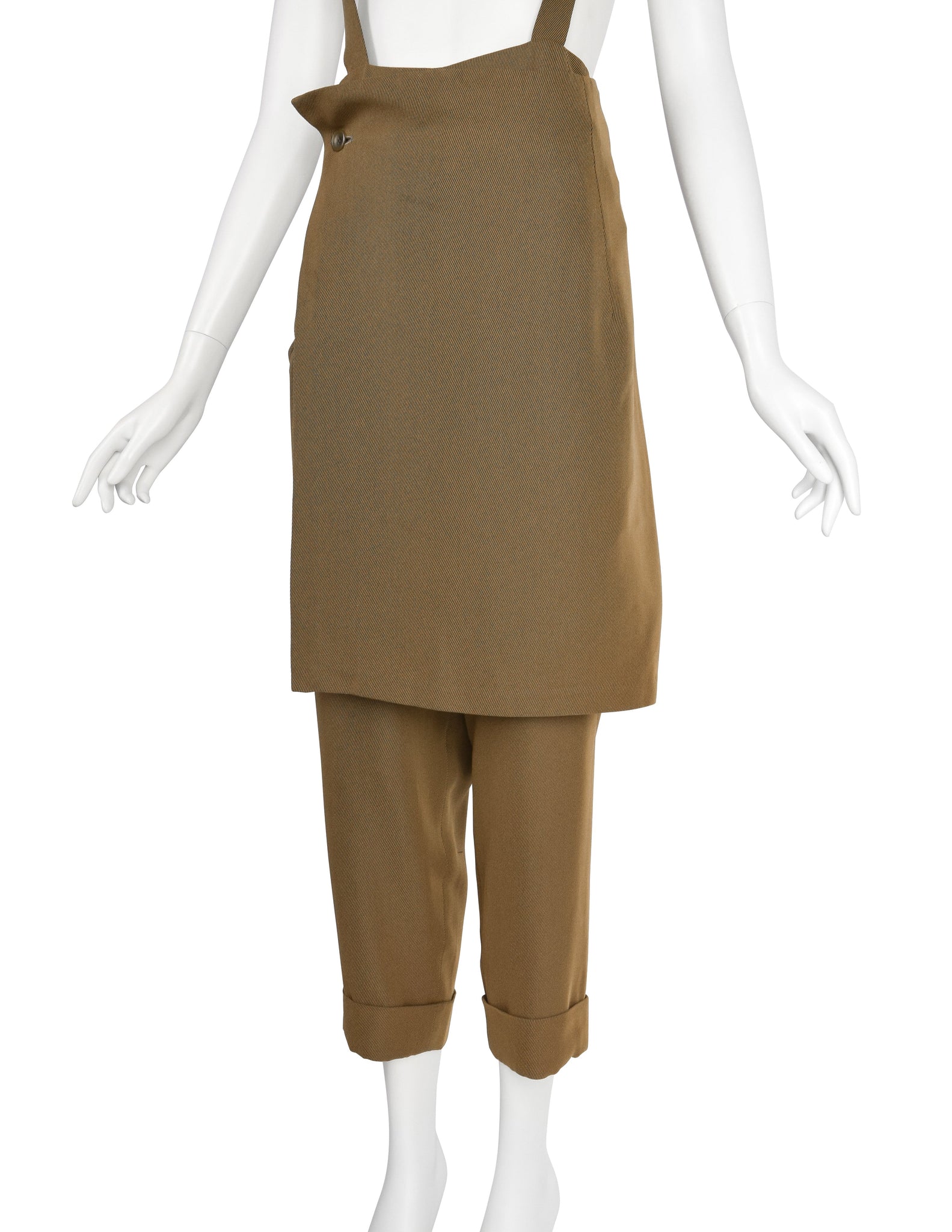 Yohji Yamamoto Vintage SS1988 Greenish-Brown High Waist Apron Pinafore Pants