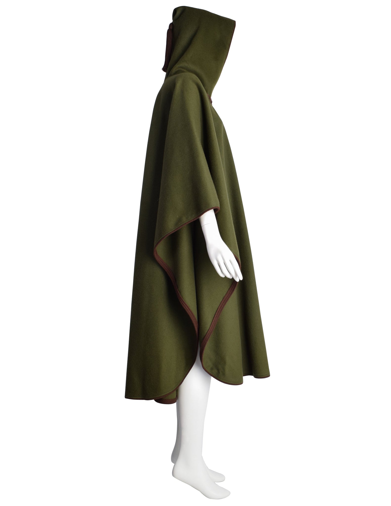 Yves Saint Laurent Vintage AW 1977 Green Brown Passementerie Tassel Hooded Cape