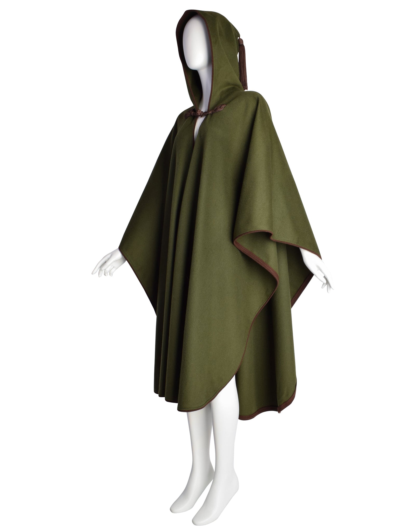 Yves Saint Laurent Vintage AW 1977 Green Brown Passementerie Tassel Hooded Cape