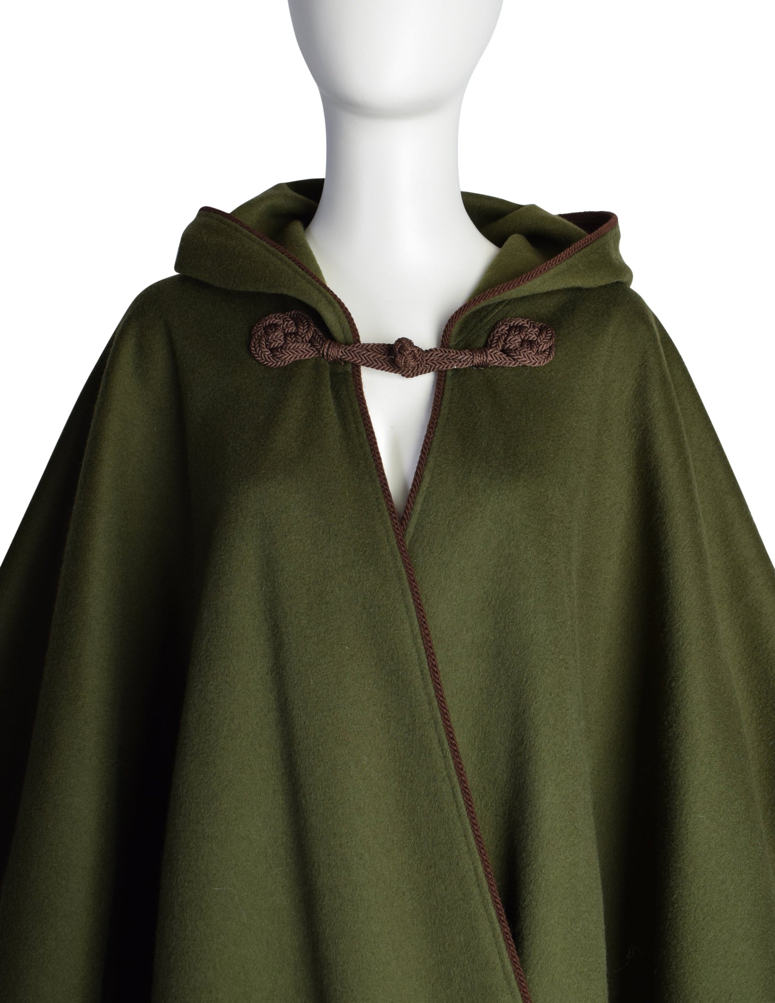 Yves Saint Laurent Vintage AW 1977 Green Brown Passementerie Tassel Hooded Cape