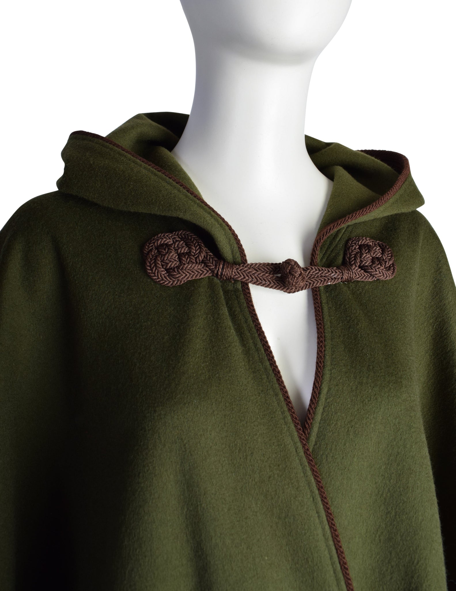 Yves Saint Laurent Vintage AW 1977 Green Brown Passementerie Tassel Hooded Cape