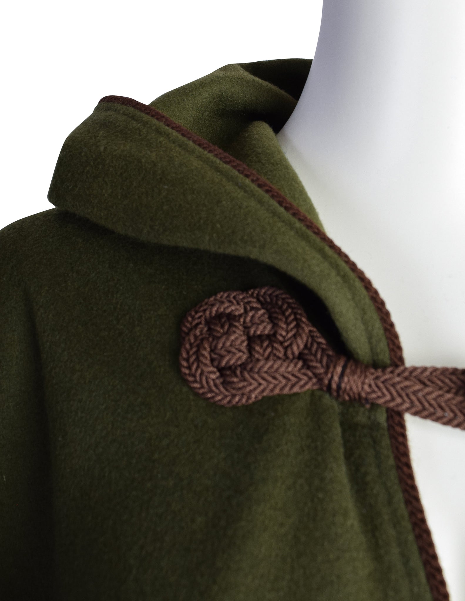 Yves Saint Laurent Vintage AW 1977 Green Brown Passementerie Tassel Hooded Cape