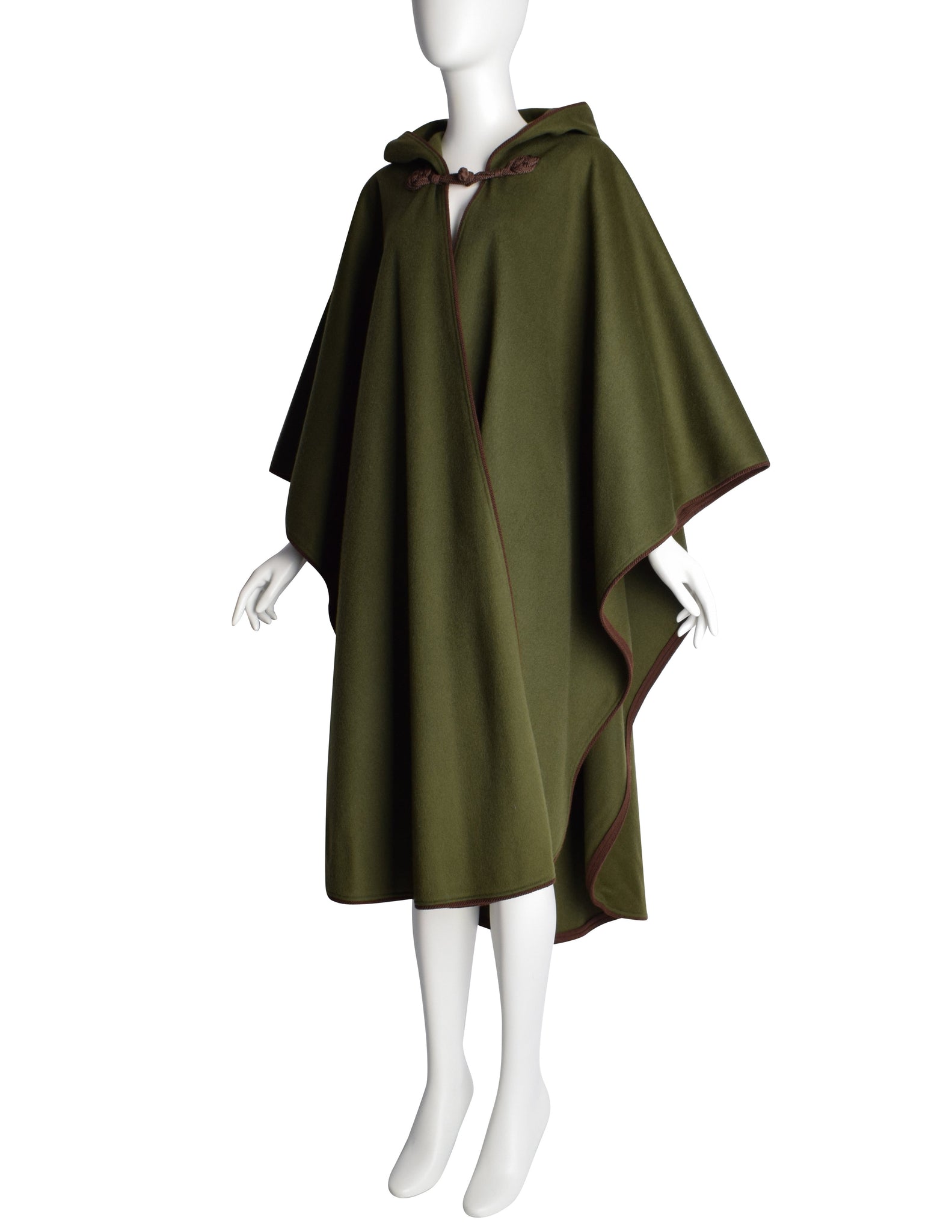 Yves Saint Laurent Vintage AW 1977 Green Brown Passementerie Tassel Hooded Cape