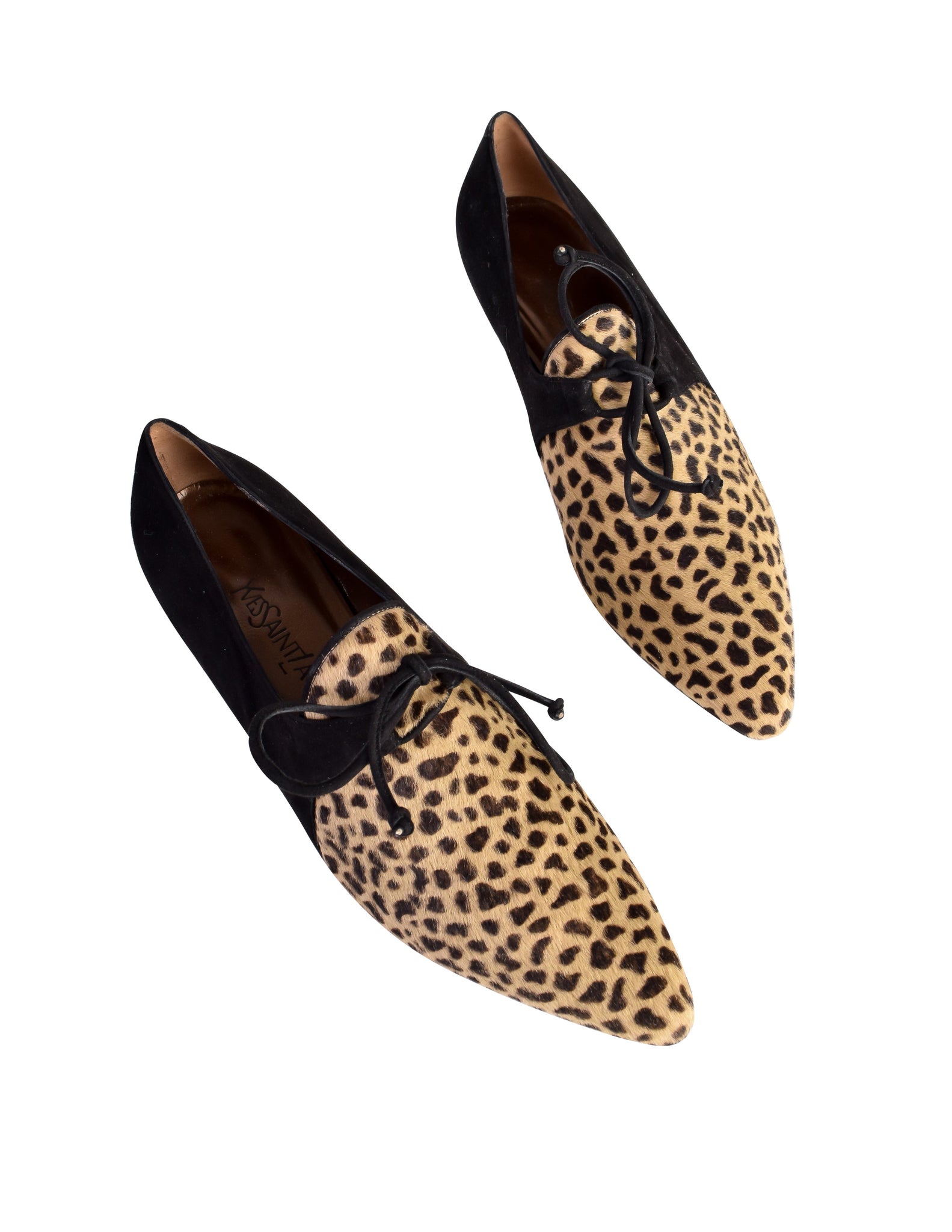 Yves Saint Laurent Vintage 1990s Animal Print Pony Hair and Black Suede Oxford Shoes