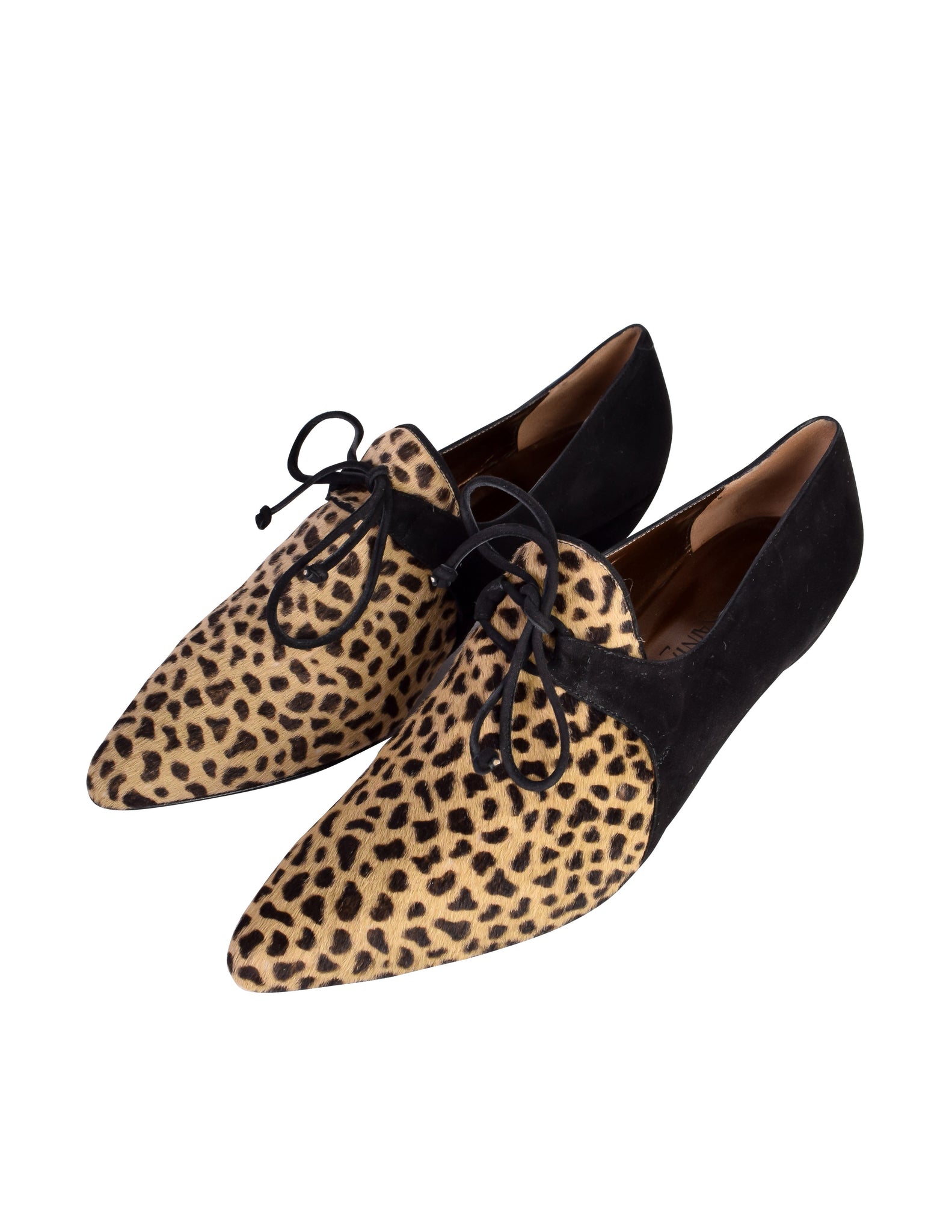 Yves Saint Laurent Vintage 1990s Animal Print Pony Hair and Black Suede Oxford Shoes