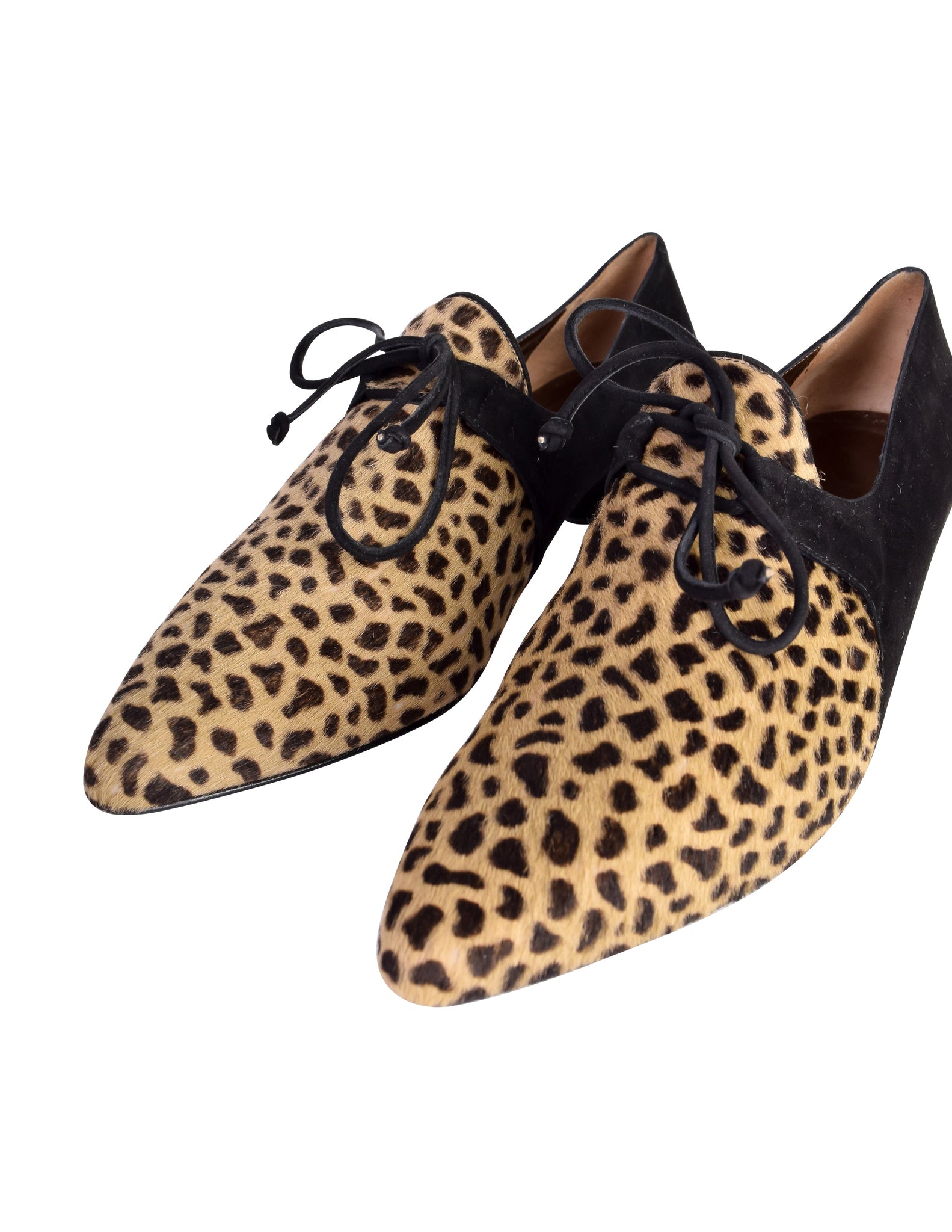 Yves Saint Laurent Vintage 1990s Animal Print Pony Hair and Black Suede Oxford Shoes