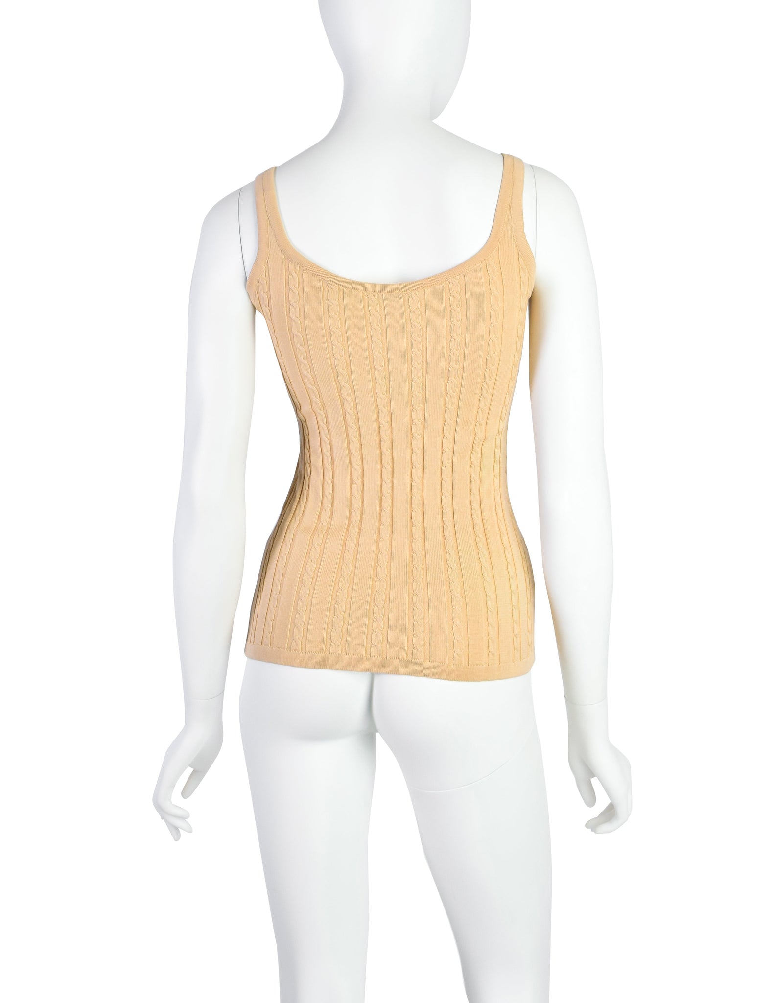 Yves Saint Laurent Vintage 1970s Beige Ribbed Cable Knit Cotton Tank Top