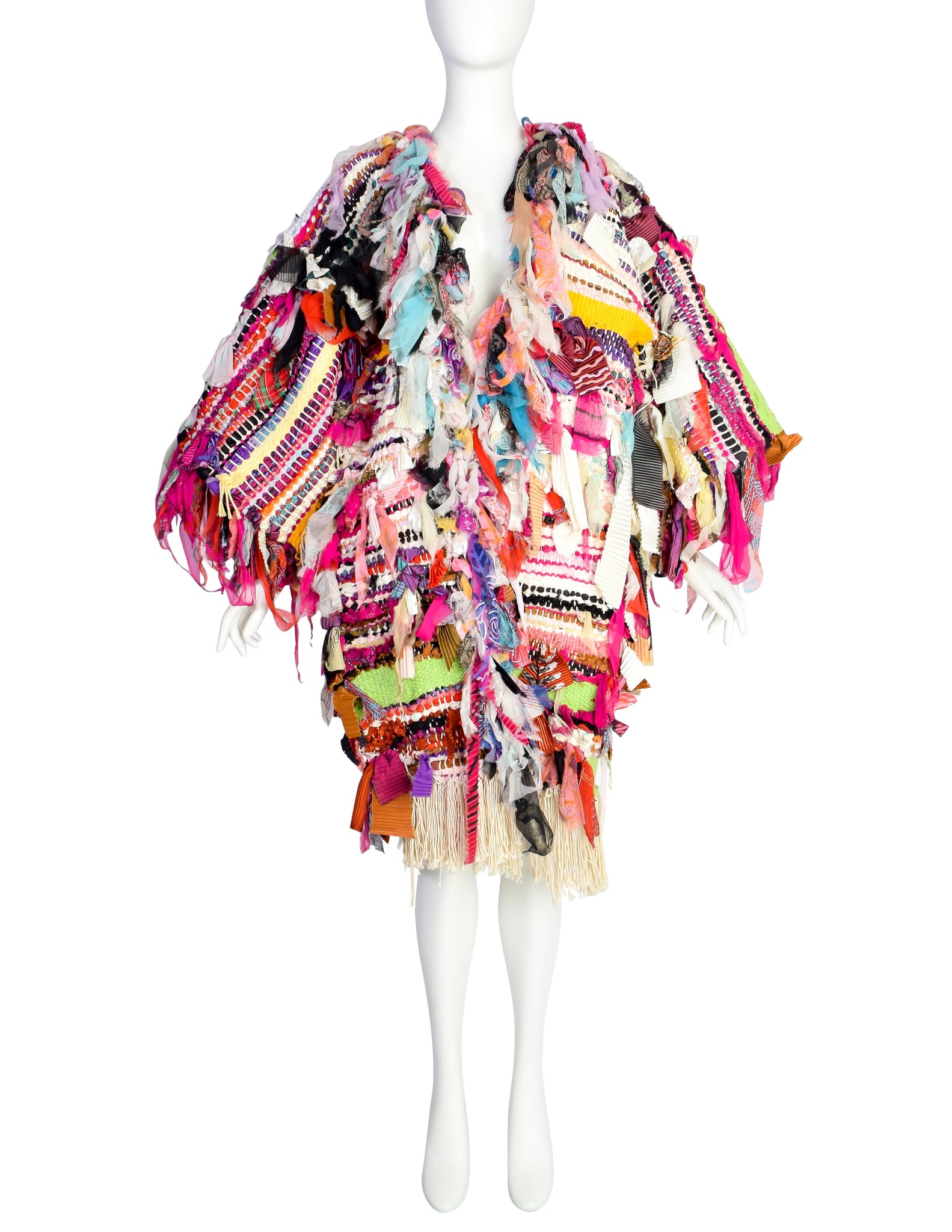 Zandra Rhodes Vintage One-of-a-Kind Hand Signed Colorful Fabric Scrap Chindi Rug Coat