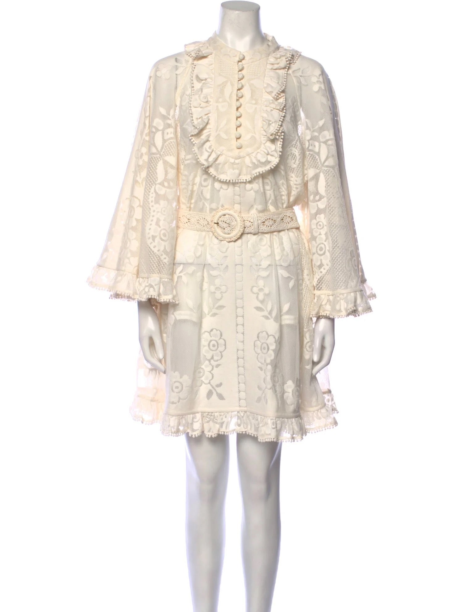 Zimmermann A-Line Dress
Neutrals
Lace Pattern
Pom-Pom Embellishments
Long Sleeve with Crew Neck
Concealed Zip Closure at Back