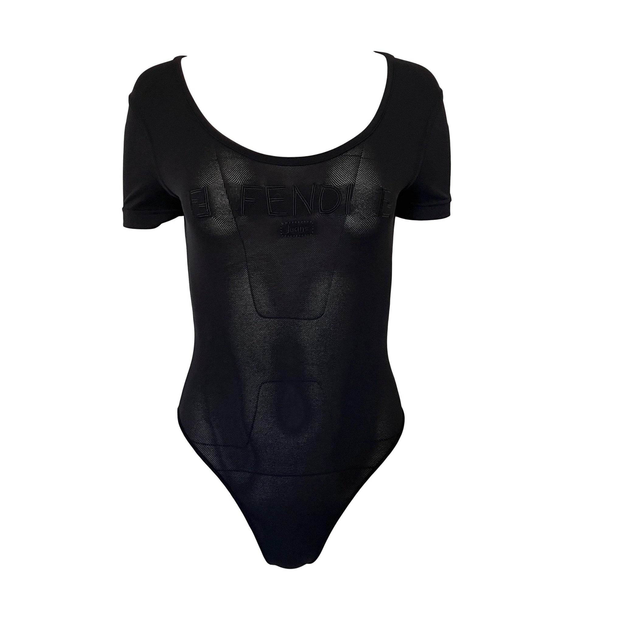 Fendi Black Short Sleeve Logo Bodysuit