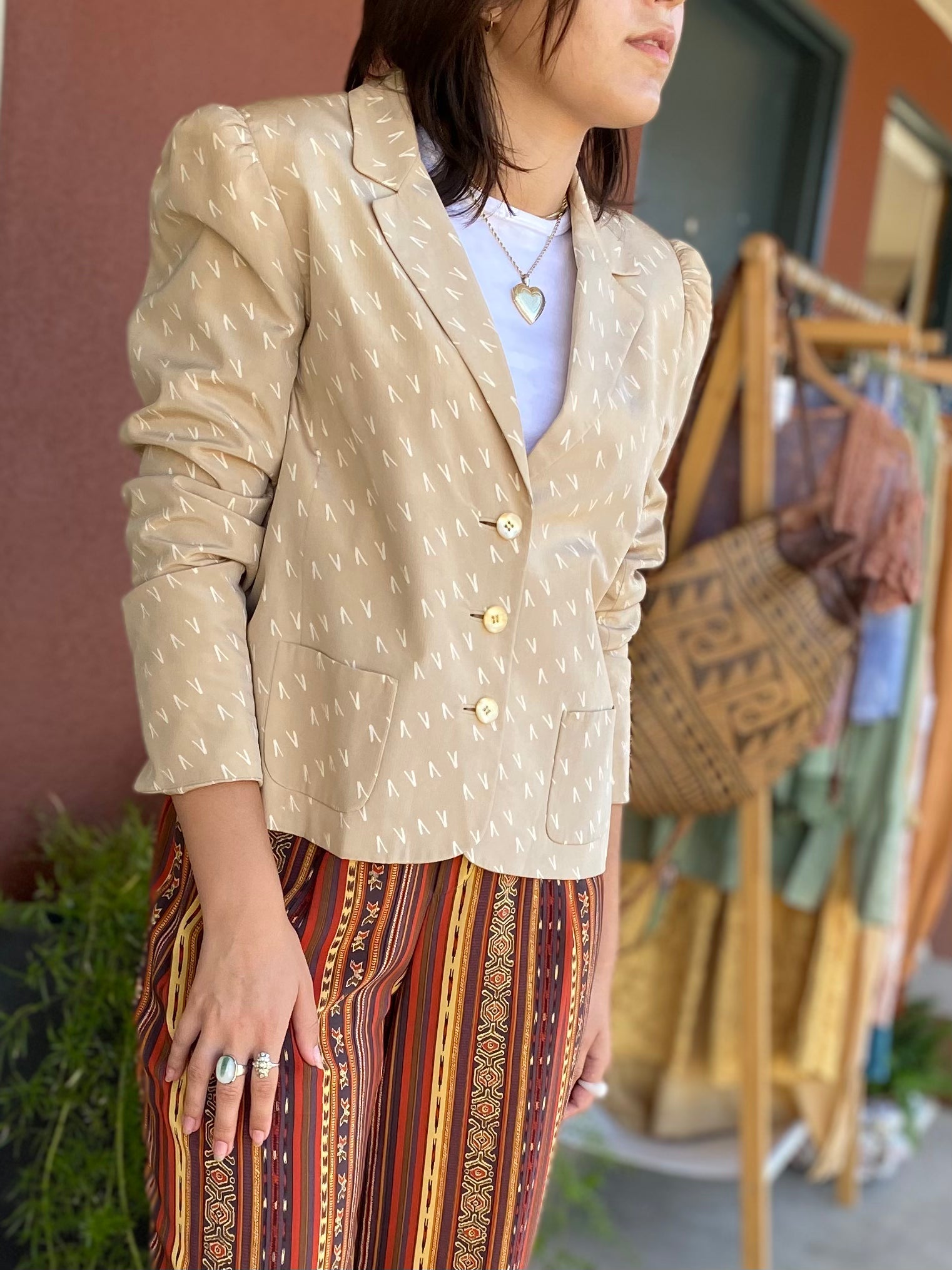 Silk Puff Sleeve Blazer