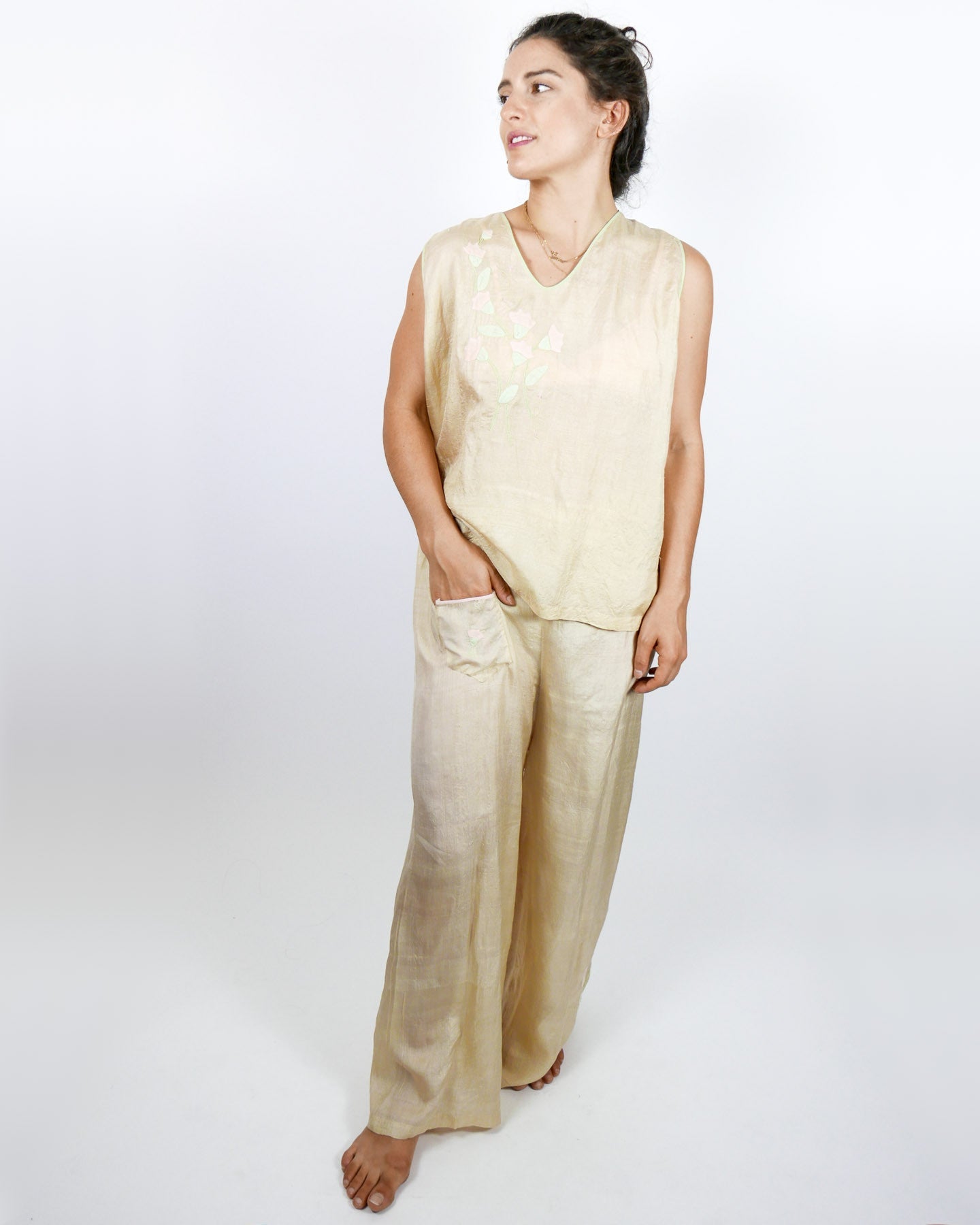 Pongee Silk Beach Pajamas Two Piece