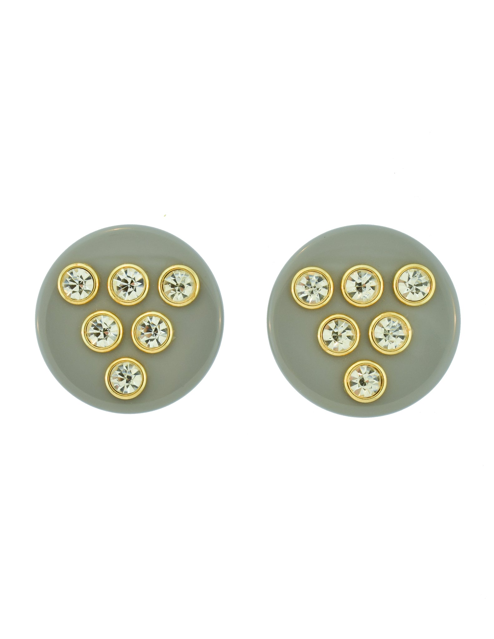 Valentino Vintage Grey Rhinestone Round Oversized Disc Earrings