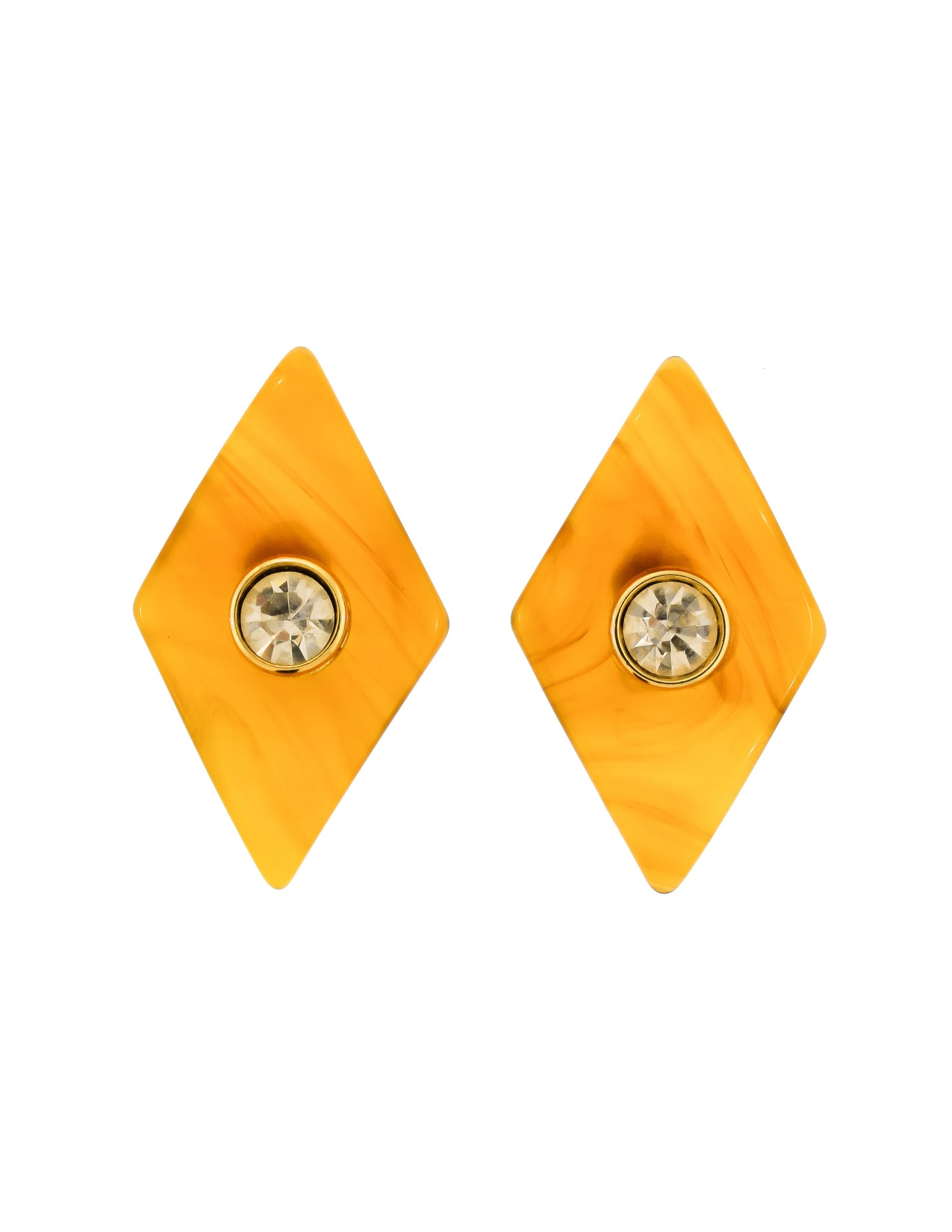 Valentino Vintage Butterscotch Clear Diamond Shaped Rhinestone Oversized Earrings